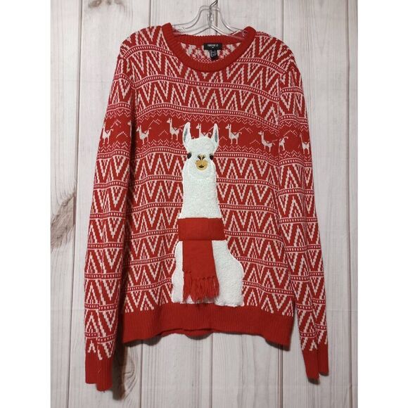 Rue 21 Sweater Men's Large Red Lama‎ Crew Neck - Picture 1 of 7